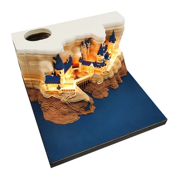 1 бр. Замък 3D бележник 2024 Календар Castle Забележка Хартиени канцеларски аксесоари Подарък със светлини Изображение