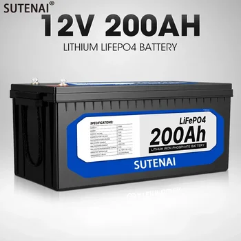 12V 200Ah LiFePO4 батерия вградена BMS литиево-желязо фосфатна клетка за RV кемпери Голф количка Off-Road Off-Grid слънчева със зарядно устройство Изображение
