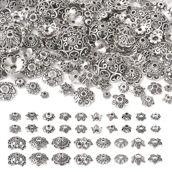 180pcs Тибетски античен сребърен цвят цвете мъниста крайни капачки метални дистанционери за бижута вземане на обеци гривна констатации DIY Изображение