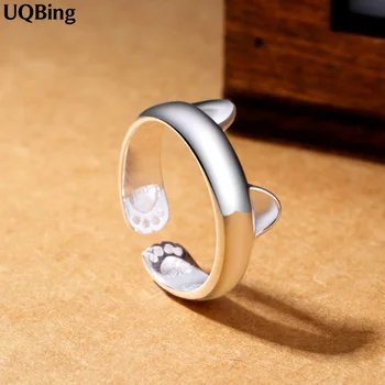 2019 Безплатна доставка Сребърен отворен пръстен сребърен цвят котка пръстен за жени бижута пръст пръстен за парти подарък за рожден ден Изображение