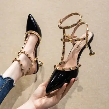 2022 Нит високи токчета помпи Жените тънък ток заострени единични обувки Дамски нови секси дамски обувки сандали zapatos de mujer Изображение