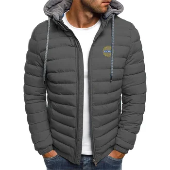 2023 Есен Зима Ricard лого печат мода плътен цвят цип качулка памук палто случайни удобни студена превенция подплатени яке Изображение