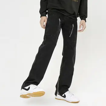 2023 Корейска мода глезена цип черен хип-хоп мъже дънки карго панталони Y2K дрехи улично облекло направо памук случайни дълги панталони Изображение