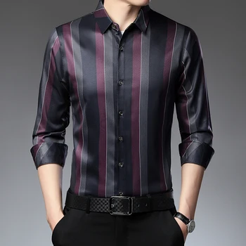 2023 марка дизайнер раирани мъжки ризи за мъжко облекло корейска мода риза с дълъг ръкав луксозна рокля ежедневни дрехи джърси 132 Изображение