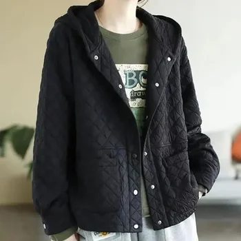 2023 Нова есен зима топло яке палто Жени корейски дълъг ръкав хлабав мода тънък памук подплатени връхни дрехи женски палто Изображение