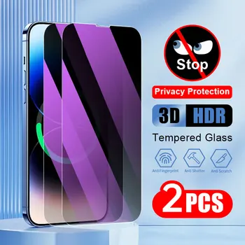 2pcs Anti Blue Light Privacy защитно закалено стъклено фолио за iPhone 15 14 Plus 11 Pro 12 13 Mini X XR XS протектор за екран Изображение