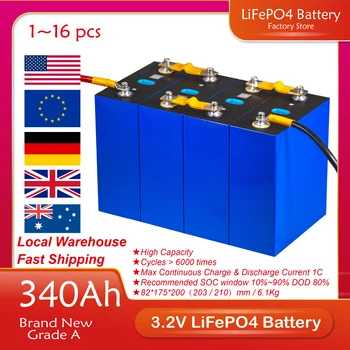 3.2V 340Ah клетки чисто нов 48V Lifepo4 320Ah батерия 310Ah клас A 48V 24V акумулаторна батерия ЕС САЩ без данъци с шини Изображение