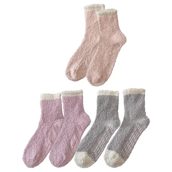 3 чифта размити чорапи зимни чорапи топли чорапи декоративни чорапи корал руно чорапи за жени Изображение