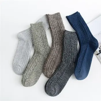 5Pairs Thermal Mens Wool Blend Socks Casual Cold Protection Elastic Cashmere Hosiery Sports Hiking Winter Warm Thick Socks Изображение
