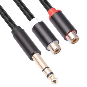 6.35 Мъжки към двоен RCA женски разклонен аудио кабел 0.3m усилвател на мощност микрофон аудио адаптер кабел Изображение