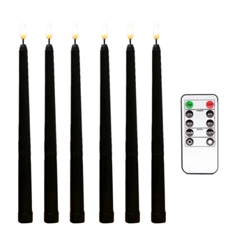 6Pcs безпламъкови черни тънки свещи трептене с 10-ключ дистанционно таймер батерии LED свещници прозорец свещи Изображение