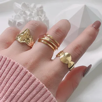 925 стерлинги сребърни пръстени за жени ръчно изработени златен цвят кръг геометрия ангажимент фини бижута модерен парти аксесоари подарък Изображение