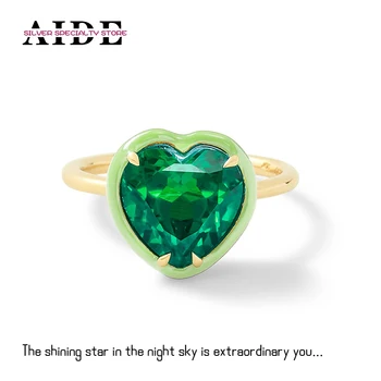 AIDE 925 стерлинги сребро зелено синьо розов емайл циркон сърце регулируеми пръстени за жени сватбено тържество бижута Anillos Bague подарък Изображение