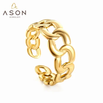 ASONSTEEL реколта кръгли пръстени вериги форма пръстени злато цвят неръждаема стомана за жени мъже модерни бижута парти подарък новини Изображение