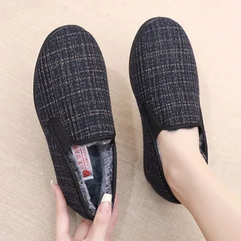 B-145 платнени обувки за жени нови памучни обувки за възрастни хора удебелени обувки с нехлъзгащи се меки подметки, за да се стоплят Изображение