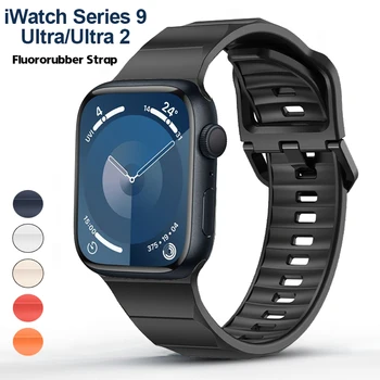 Band for Apple Watch Ultra Ultra2 49mm Fluororubber Rubber Rubber Strap for iWatch Series 9 8 7 45mm 41mm se 5 4 3 6 42mm 40mm 44mm Изображение
