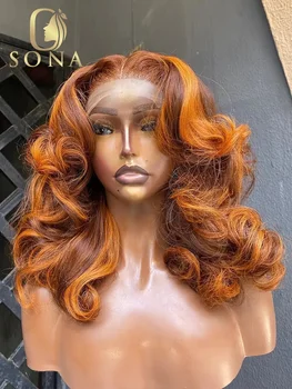 Body Wave Ginger Orange Brown Highlight 13x6 дантела предни перуки цветна перука 13x4 прозрачна дантела фронтални перуки без лепило човешка коса Изображение