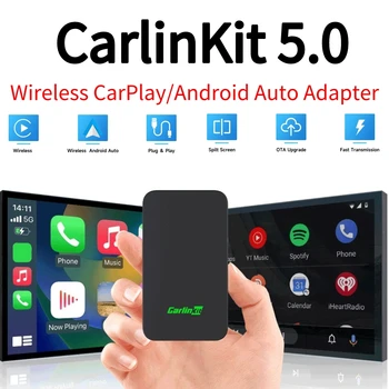 Carlinkit 5.0 Auto Box Безжичен адаптер за CarPlay Mini Box Android Auto Dongle Кабелен към безжичен Android Smart Car Ai Box Изображение
