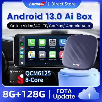 CarlinKit Android 13 TV Box CarPlay Ai Box 665 Безжичен CarPlay Android Auto Spotify Waze Voideo стрийминг кутия за кола 8G + 128G Изображение