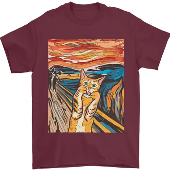 Cat Scream Живопис Пародия тениска 100% памук Изображение