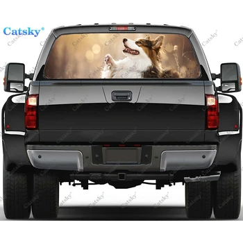 Corgi куче задно стъкло стикери за камион,пикап прозорец декал,задно стъкло оттенък графичен перфориран винил камион стикер Изображение