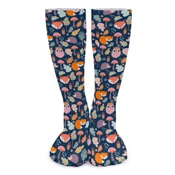 Cute Fox Print Socks Wild Animal Mush Floral Stockings Winter Anti Skid Girls Socks Soft Breathable Design Outdoor Sports Socks Изображение