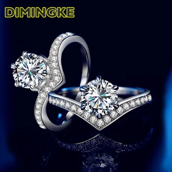 DIMINGKE Crown S925 Сребърен пръстен за момиче 1 карат D Moissanite GRA сертификат Фини бижута сватбено тържество рожден ден подарък безплатна доставка Изображение