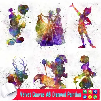 Disney Cartoon Movie Princess DIY 5D AB Velvet Canvas Diamond Painting Mickey Tinkerbell Full Dill Children's Crafts Mosaic Изображение