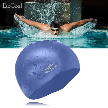 EsoGoal плувна шапка за дълга коса водоустойчива силиконова шапка за възрастни жени и мъже тъмно синьо Изображение