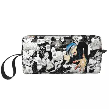 Gojo Satoru Jujutsu Kaisen манга колаж голям грим чанта водоустойчив торбичка пътуване козметични чанти карирана чанта за съхранение за унисекс Изображение
