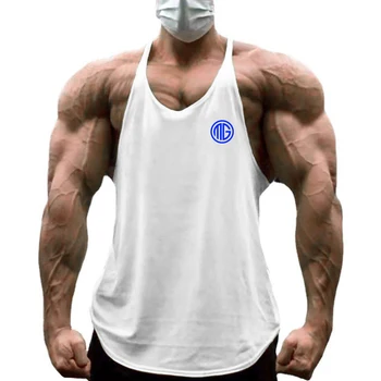 Gym фитнес потници мъжки културизъм случайни жилетка мускул без ръкави тренировка Singlets лято памук дишаща риза Изображение