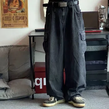 Harajuku Y2k Baggy Jeans Панталони Мъжки дънкови панталони Черни панталони с широк крак Мъжки дънки Oversize Cargo Корейски Streetwear Хип-хоп Изображение