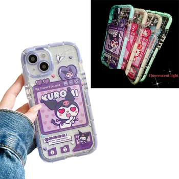 Hello Kitty Sanrio Kuromi Калъф за флуоресцентен телефон за Iphone 13 12 11 Pro Max Mini Xr Cinnamonroll силикон ол инклузив Изображение
