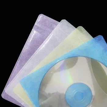 Hot New 100Pcs CD DVD ръкави пластмасови дебели нетъкани двустранно преносими цветни DVD диск папка чанта за съхранение случаен цвят Изображение