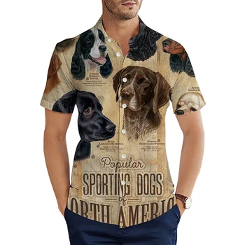 HX Модни мъжки ризи популярни спортни кучета лабрадор 3D отпечатани ежедневни ризи за мъжко облекло Летни върхове Camisas S-5XL Изображение