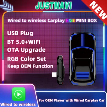 JUSTNAVI Кабелен към безжичен CarPlay AI BOX адаптер за OEM стерео за кола с USB щепсел и възпроизвежданеАвтоматичен IPhone CarPlay MINI BOX Изображение