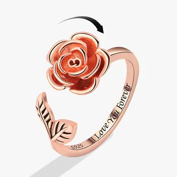 KOFSAC Обичам те завинаги жени романтична роза пръстен творчески въртящи пръст бижута мода 925 сребро розово злато цвят пръстени Изображение
