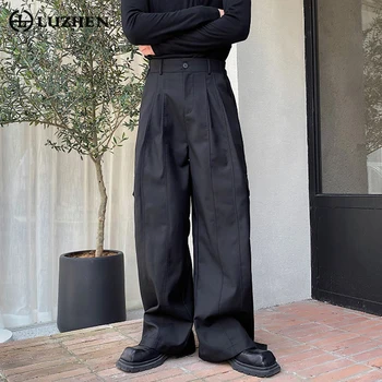 LUZHEN Широк крак мъжки прави зимни модерни панталони есен корейски стил регулируема ниша дизайн универсален ежедневни панталони 10e553 Изображение
