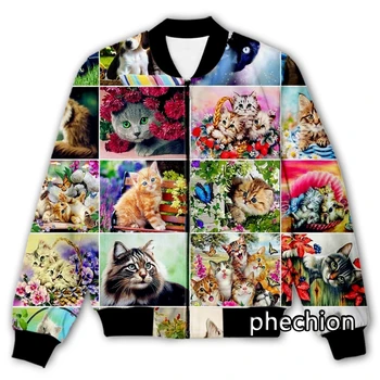 phechion нови мъже / жени карикатура животински котка 3D отпечатани случайни яке мода улично облекло мъже хлабав спортно яке & палто Q143 Изображение