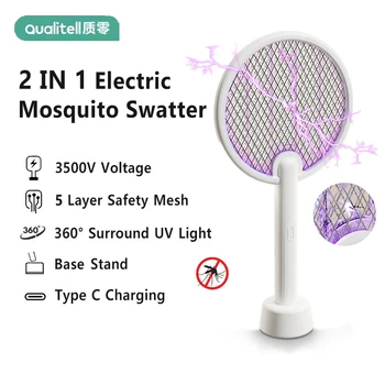 Qualitell C2 Електрически комар Swatter Комар убиец лампа убиец убиец насекоми убиец 3500V акумулаторна комари убиец муха убиец Изображение