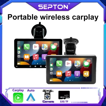 SEPTON Универсален преносим безжичен Carplay Android 7inch Auto Car стерео радио HD сензорен екран BT 2 Din мултимедиен видео плейър Изображение