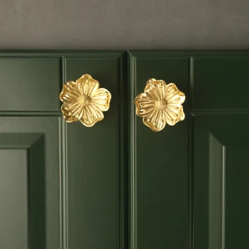 Single Hole Flower Brass Knobs and Handles for Dresser Wardrobe Cabinet TV Cabinet Knobs Home Аксесоари Изображение