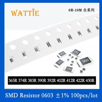 SMD резистор 0603 1% 365R 374R 383R 390R 392R 402R 412R 422R 430R 100PCS / партида чип резистори 1/10W 1.6mm * 0.8mm Изображение