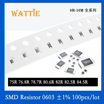 SMD резистор 0603 1% 75R 76.8R 78.7R 80.6R 82R 82.5R 84.5R 100PCS / партида чип резистори 1 / 10W 1.6mm * 0.8mm Изображение