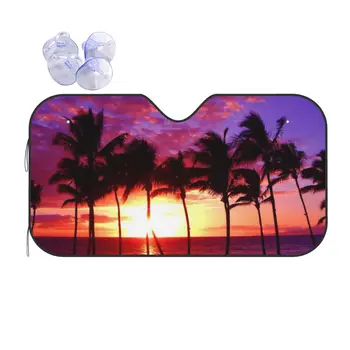 Sunset Sunshade Предно стъкло Морски плаж Природа Сгъваема кола Предно стъкло 76x140cm Сенник козирка Лед щит Защита от прах Изображение