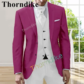 Thorndike Custom Slim Fit 2022 Нов мъжки костюм младоженец сватба смокинг светлина роза червен костюм абитуриентски сватбен шивач 3 части комплект Изображение