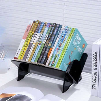 Tilt Mouth Bookshelf File Holder Desktop Transparent Reading Bookcase Bookends Book Clip Desk Storage Box Rack Book Organizer Изображение