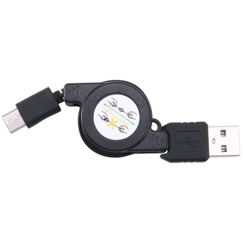 USB тип C USB 3.1 прибиращ се кабел зарядно зареждане тип-C USB-C кабел черен Изображение