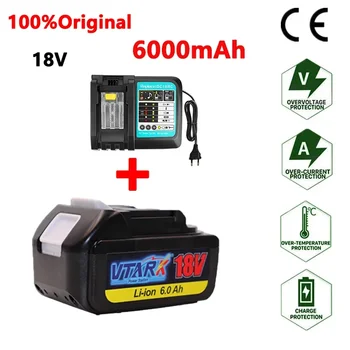 WIth зарядно BL1860 акумулаторна батерия 18 V6000mAh литиево-йонна за Makita 18v батерия 6ah BL1840 BL1850 BL1830 BL1860B LXT400 Изображение