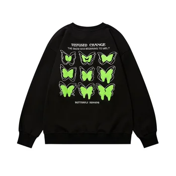 Американска модна марка пеперуда печат кръг врата пуловер мъжки пролет и есен нови ins хлабав извънгабаритни случайни отгоре Изображение